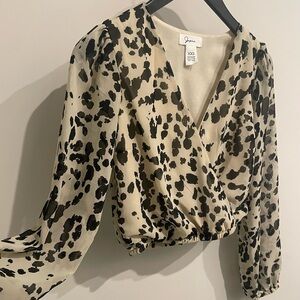 Japna Spotted Cropped Deep V-Neck Blouse - XXS